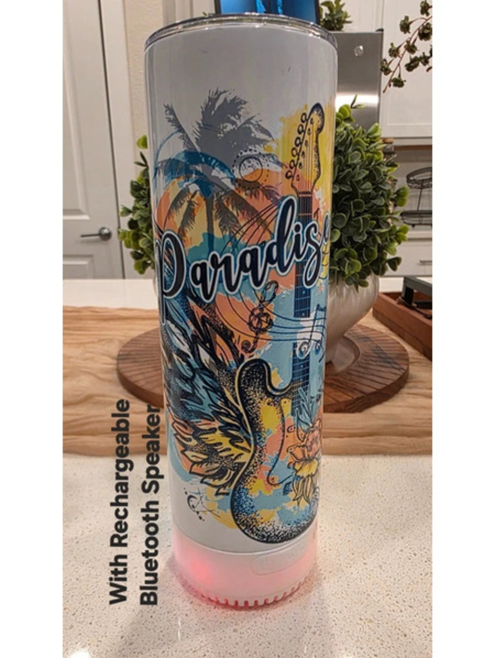 Paradise Guitar 20oz Tumbler with Bluetooth Speaker